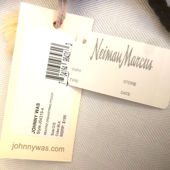 Johnny Was Beatriz Linen Drawstring Handbag Black with Floral Embroidery - Picture 6 of 10